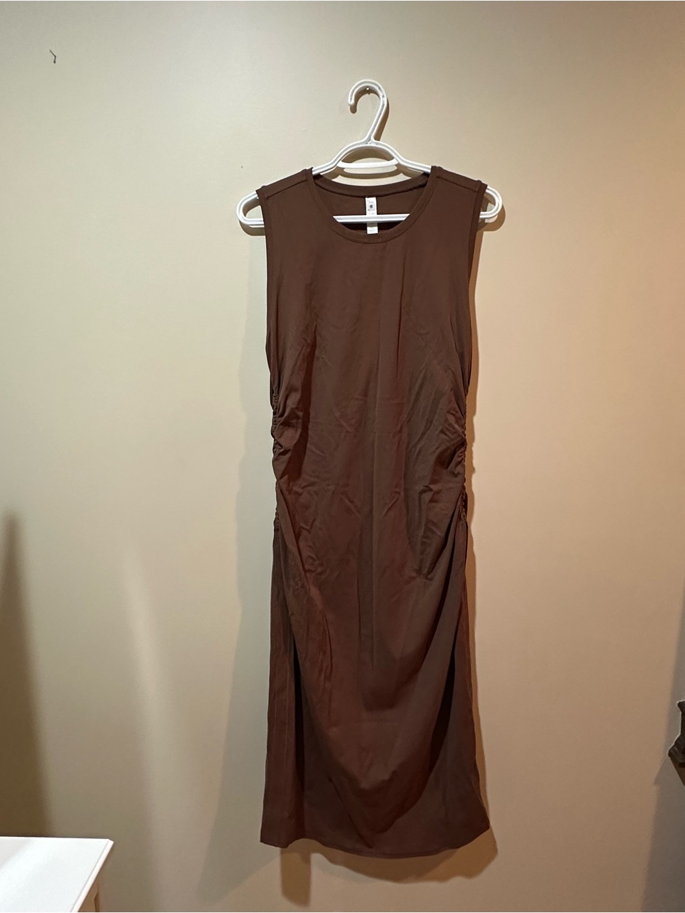 CRZ YOGA Brown Sleeveless Midi Dress with Side Ruching